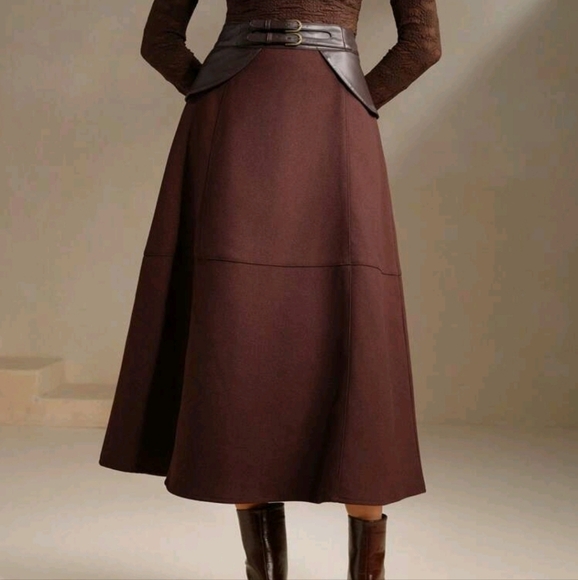 Fashionable Commuter Retro Chic PU Leather Patchwork DoubleBelt High Waist Shirt - Picture 2 of 4